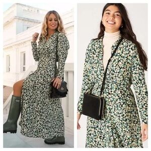 NWT Zara Floral Long Sleeve Dress in Black and Cream Size S